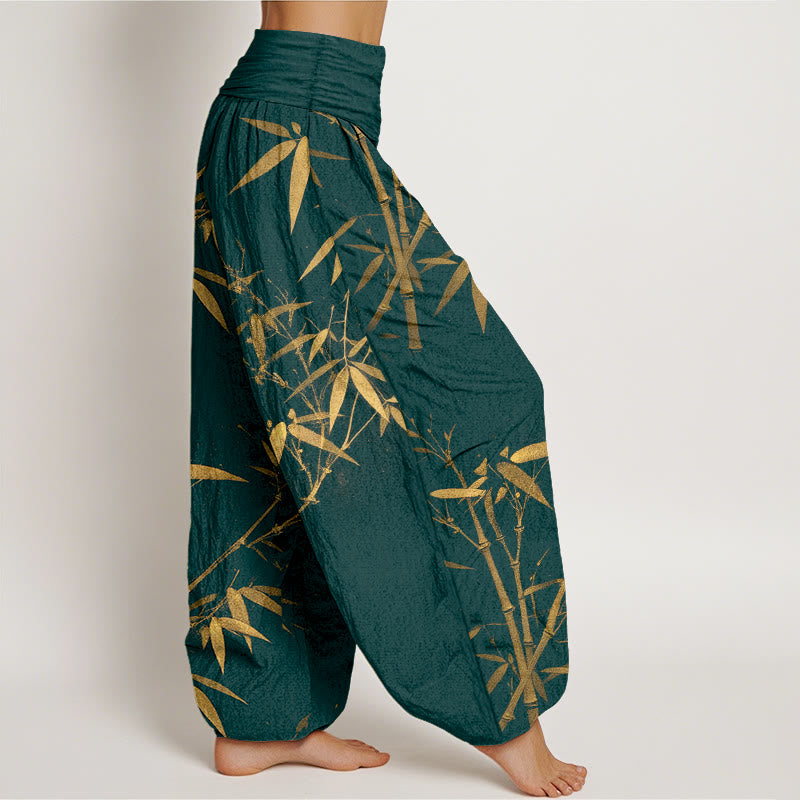 Buddha Stones Pantalon harem pour femme en pur coton, motif bambou classique, taille élastique - image 2