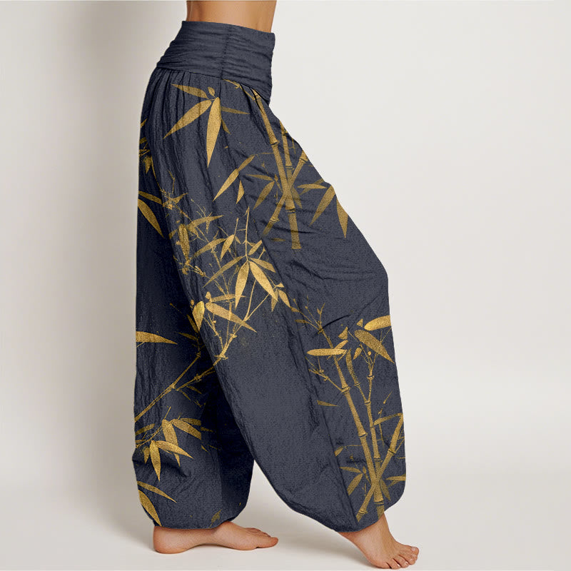 Buddha Stones Pantalon harem pour femme en pur coton, motif bambou classique, taille élastique - image 7