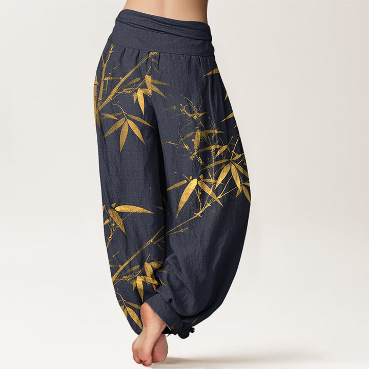 Buddha Stones Pantalon harem pour femme en pur coton, motif bambou classique, taille élastique - image 6