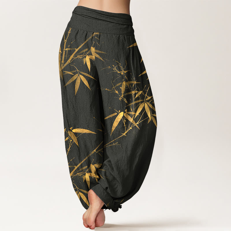 Buddha Stones Pantalon harem pour femme en pur coton, motif bambou classique, taille élastique - image 9