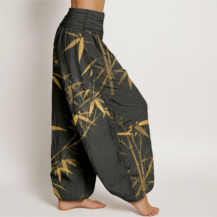 Buddha Stones Pantalon harem pour femme en pur coton, motif bambou classique, taille élastique - image 10