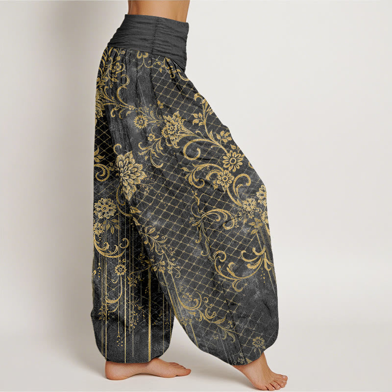 Buddha Stones Pantalon harem pour femme en pur coton, motif classique de fleurs, feuilles et vignes, taille élastique - image 7