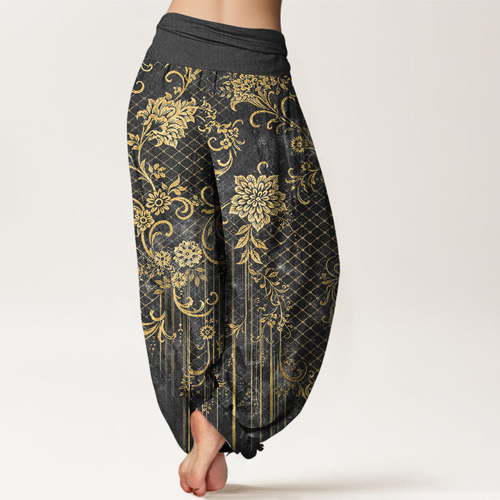 Buddha Stones Pantalon harem pour femme en pur coton, motif classique de fleurs, feuilles et vignes, taille élastique - image 6