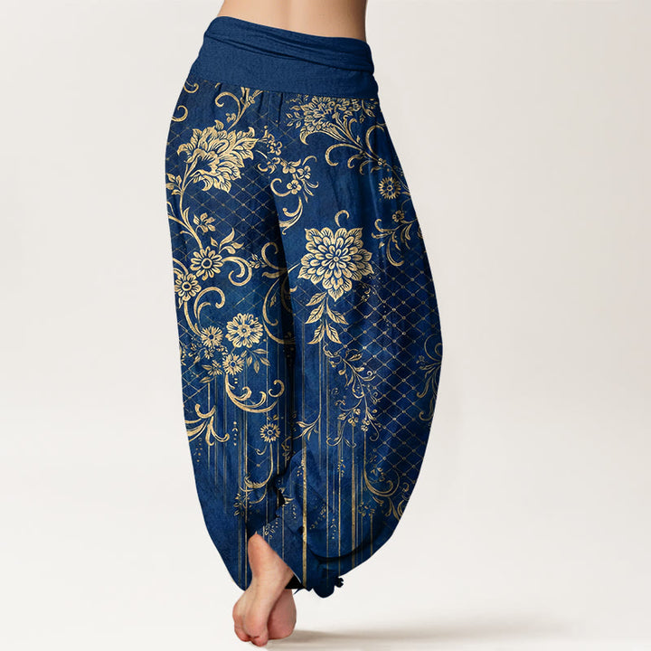 Buddha Stones Pantalon harem pour femme en pur coton, motif classique de fleurs, feuilles et vignes, taille élastique - image 9