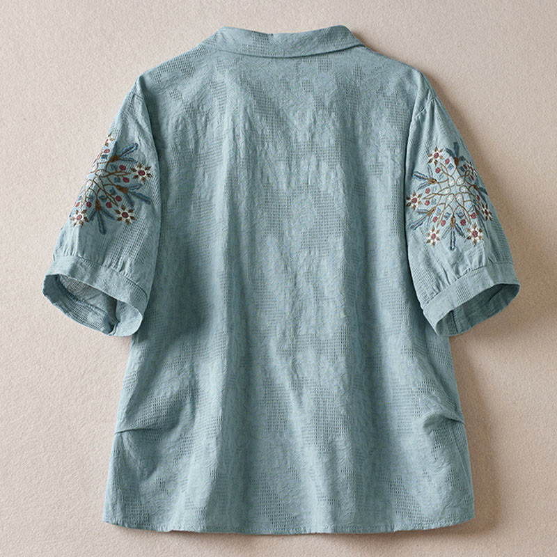 Buddha Stones T-shirt en coton pour femme à revers et motif floral décontracté - image 9