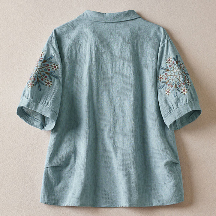 Buddha Stones T-shirt en coton pour femme à revers et motif floral décontracté - image 9