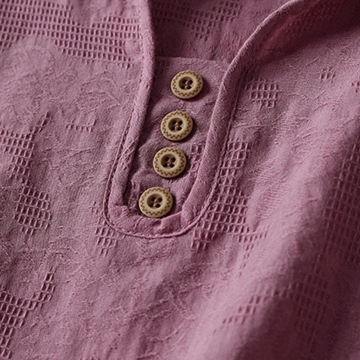 Buddha Stones T-shirt en coton pour femme à revers et motif floral décontracté - image 2