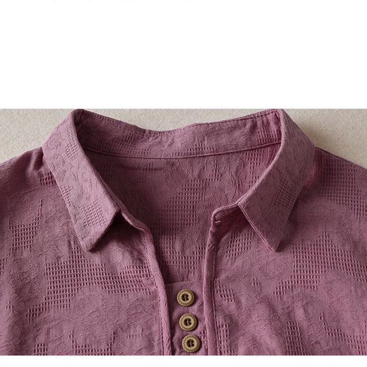 Buddha Stones T-shirt en coton pour femme à revers et motif floral décontracté - image 7