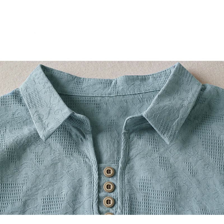 Buddha Stones T-shirt en coton pour femme à revers et motif floral décontracté - image 14