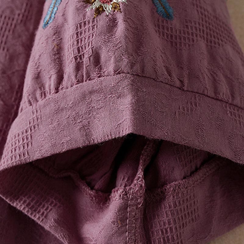 Buddha Stones T-shirt en coton pour femme à revers et motif floral décontracté - image 3