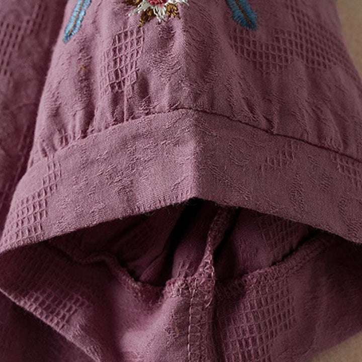 Buddha Stones T-shirt en coton pour femme à revers et motif floral décontracté - image 3