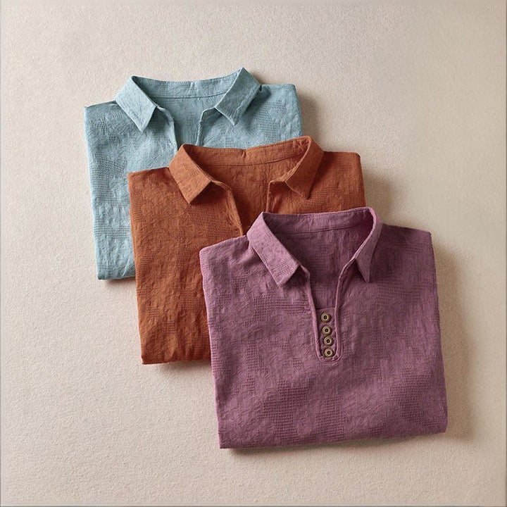 Buddha Stones T-shirt en coton pour femme à revers et motif floral décontracté - image 23