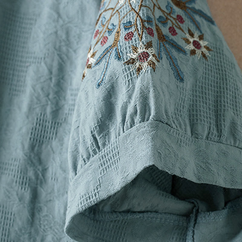 Buddha Stones T-shirt en coton pour femme à revers et motif floral décontracté - image 10