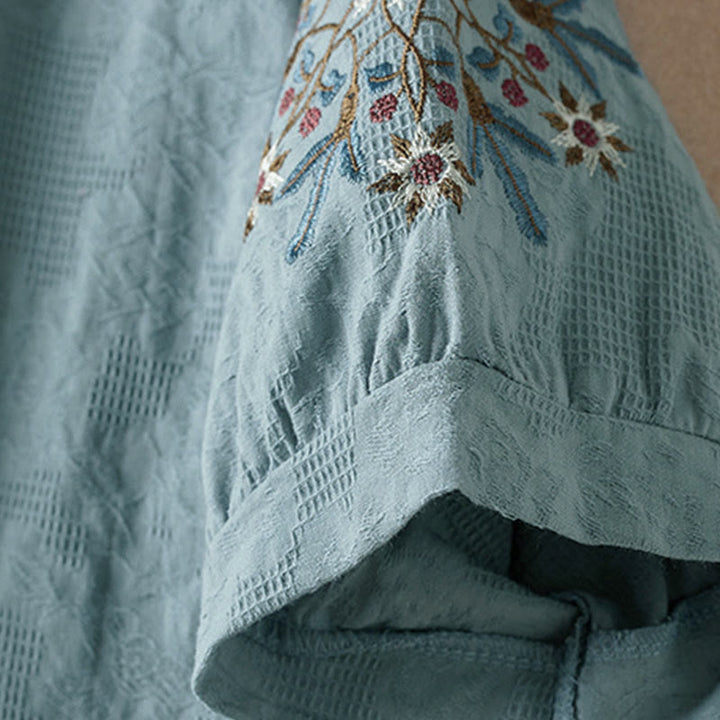 Buddha Stones T-shirt en coton pour femme à revers et motif floral décontracté - image 10