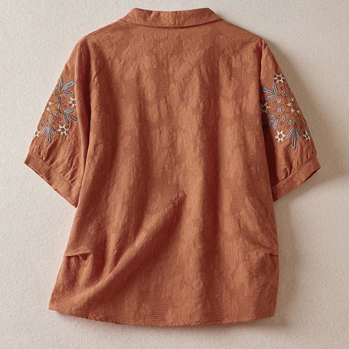 Buddha Stones T-shirt en coton pour femme à revers et motif floral décontracté - image 16