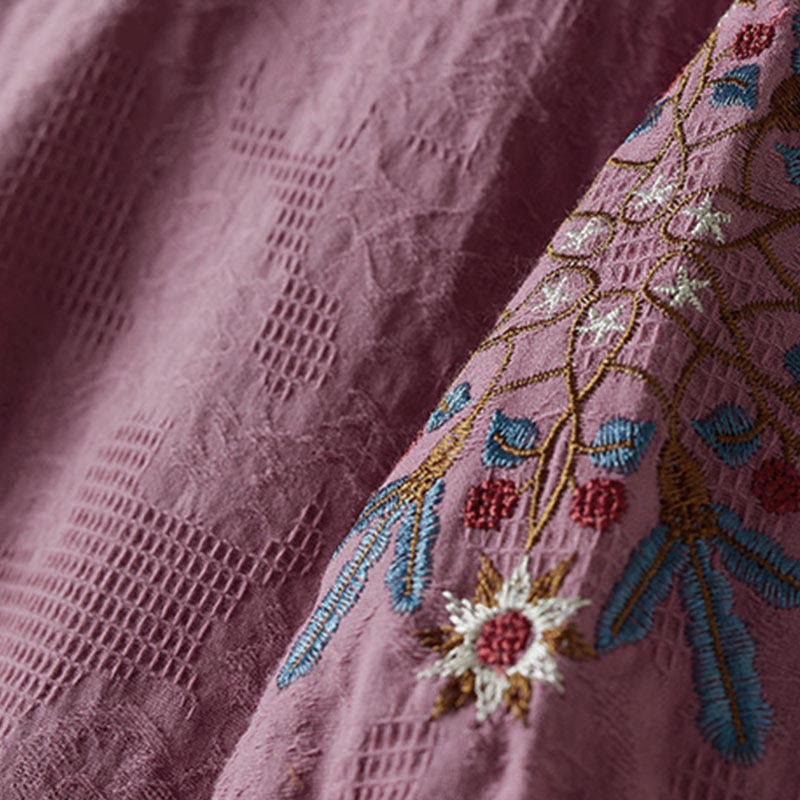 Buddha Stones T-shirt en coton pour femme à revers et motif floral décontracté - image 4