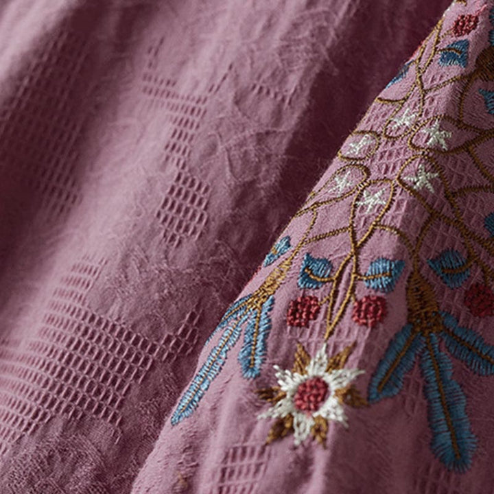 Buddha Stones T-shirt en coton pour femme à revers et motif floral décontracté - image 4