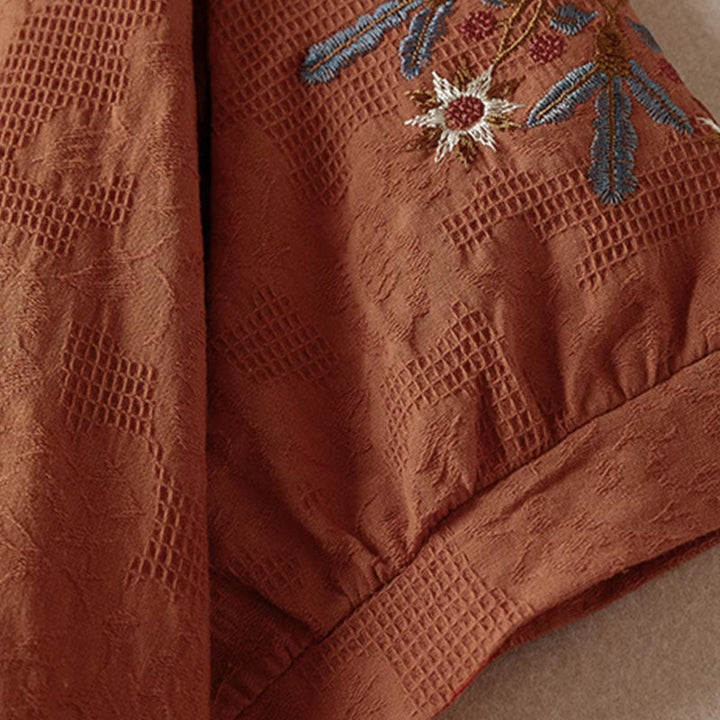 Buddha Stones T-shirt en coton pour femme à revers et motif floral décontracté - image 17