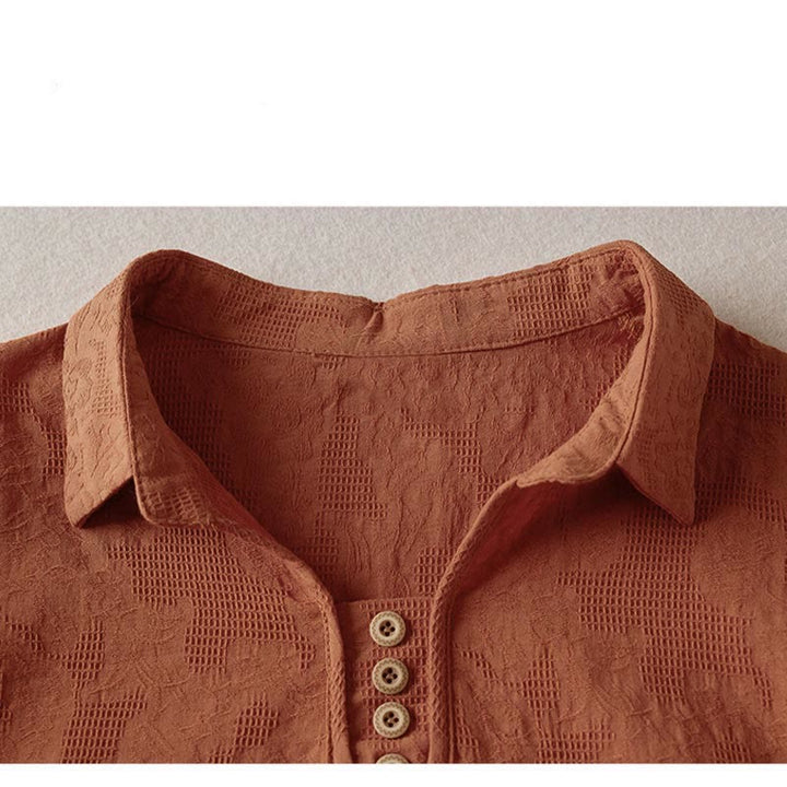 Buddha Stones T-shirt en coton pour femme à revers et motif floral décontracté - image 22