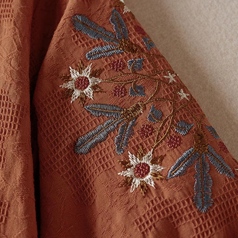 Buddha Stones T-shirt en coton pour femme à revers et motif floral décontracté - image 18