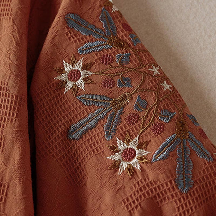 Buddha Stones T-shirt en coton pour femme à revers et motif floral décontracté - image 18