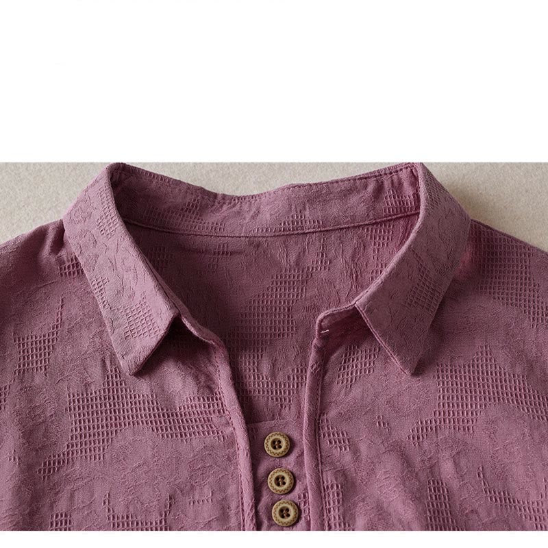 Buddha Stones T-shirt en coton pour femme à revers et motif floral décontracté - image 7