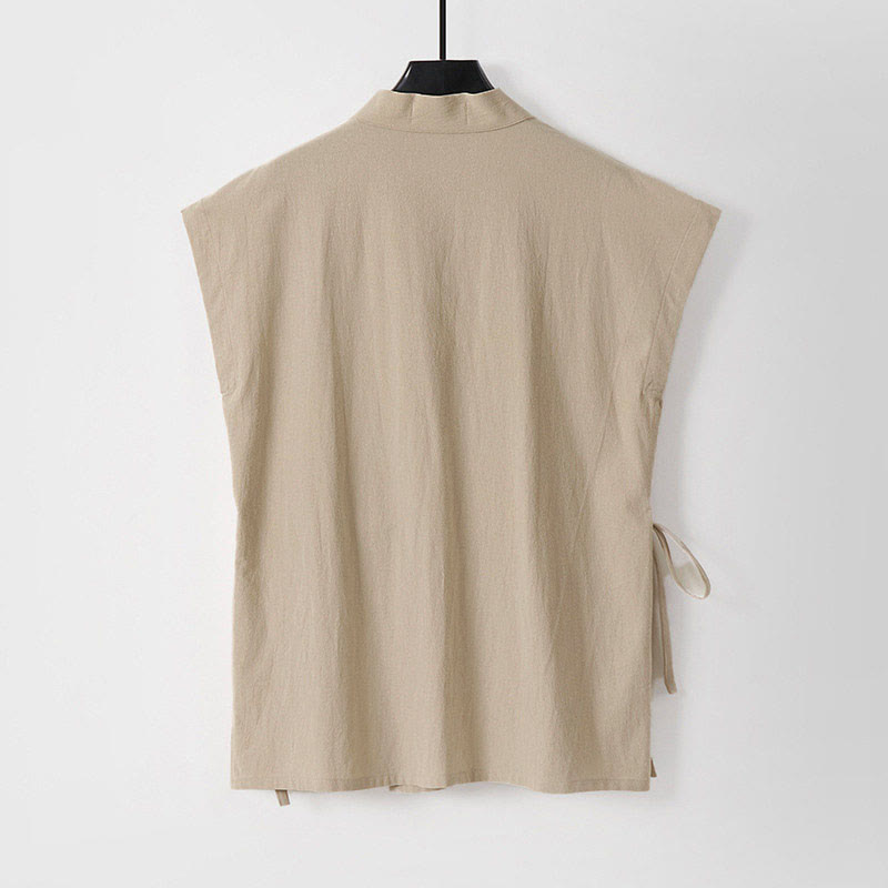 Buddha Stones Gilet sans manches d'été pour homme, col en V, couleur unie, en coton et lin - image 8