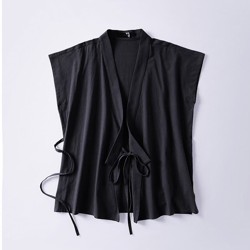 Buddha Stones Gilet sans manches d'été pour homme, col en V, couleur unie, en coton et lin - image 5