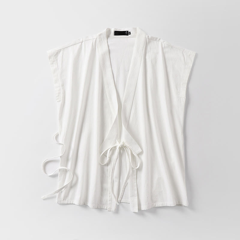 Buddha Stones Gilet sans manches d'été pour homme, col en V, couleur unie, en coton et lin - image 3