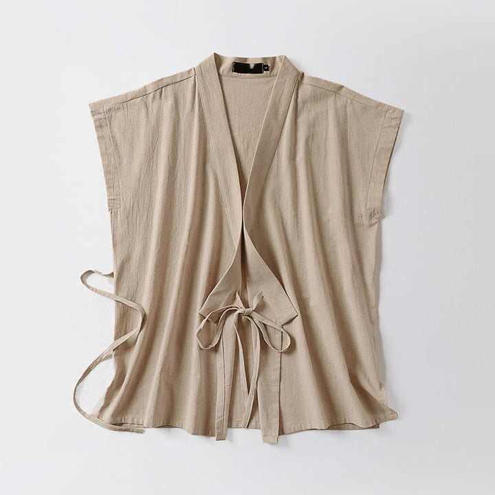 Buddha Stones Gilet sans manches d'été pour homme, col en V, couleur unie, en coton et lin - image 7