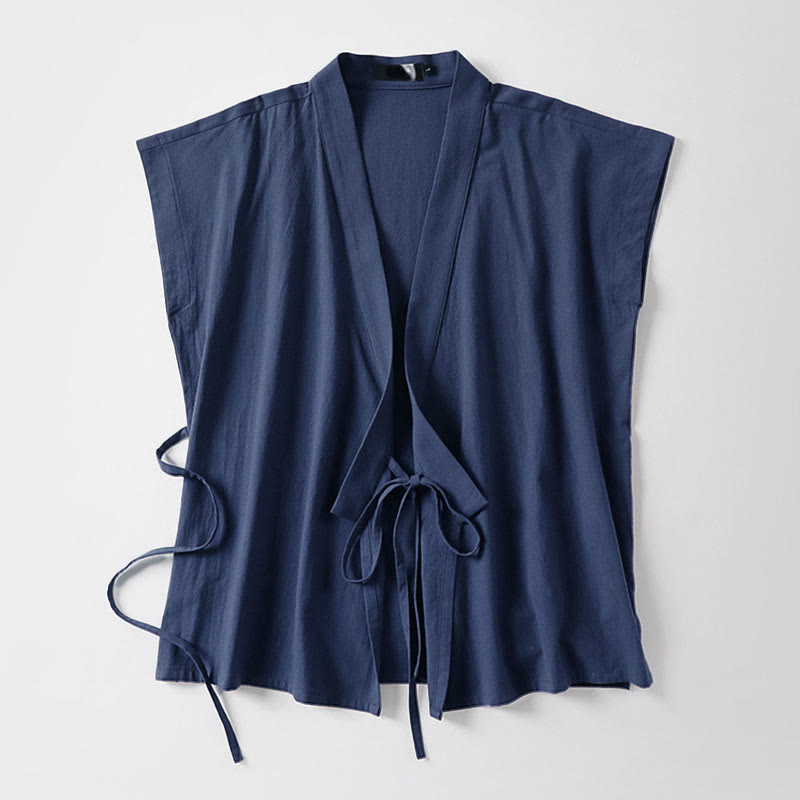 Buddha Stones Gilet sans manches d'été pour homme, col en V, couleur unie, en coton et lin - image 16
