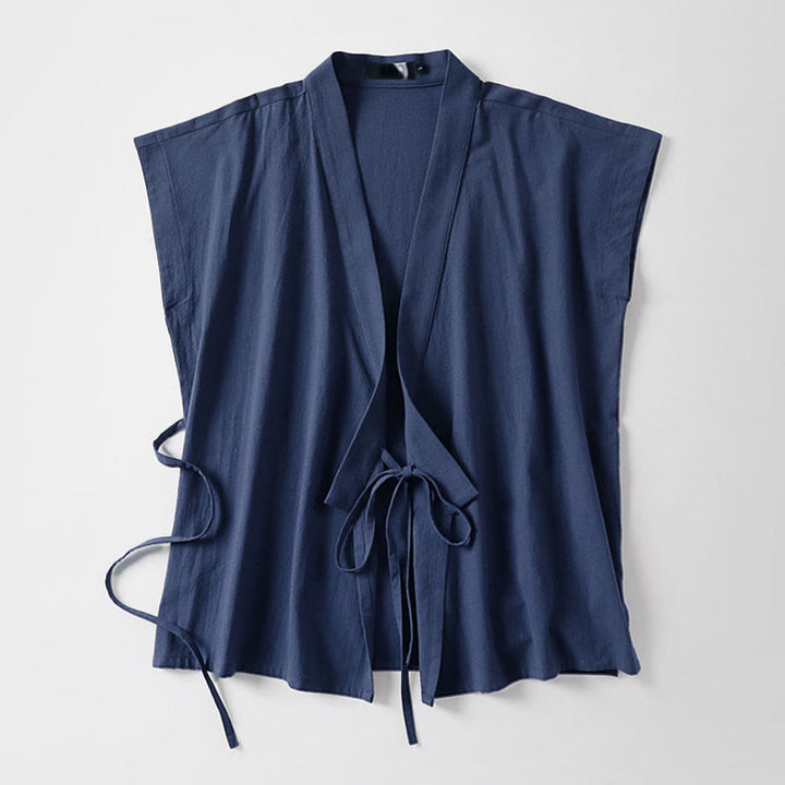 Buddha Stones Gilet sans manches d'été pour homme, col en V, couleur unie, en coton et lin - image 16