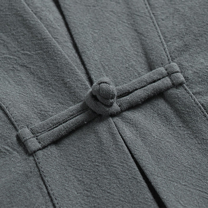 Buddha Stones Gilet sans manches d'été pour homme en coton et lin, col en V, couleur unie, fermeture à boutons brandebourg. - image 5