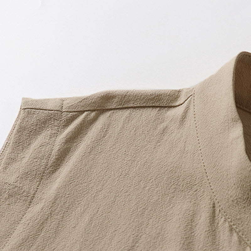 Buddha Stones Gilet sans manches d'été pour homme, col montant, couleur unie, en coton et lin. - image 8