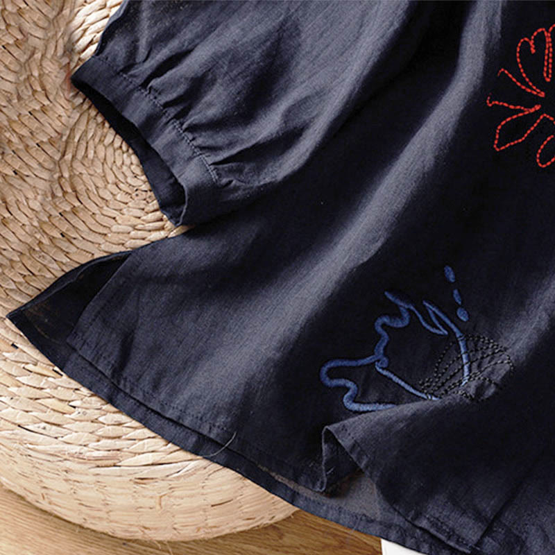 Buddha Stones Chemise à manches courtes et col rond à motif de courge corail pour femme, en polyester - image 6