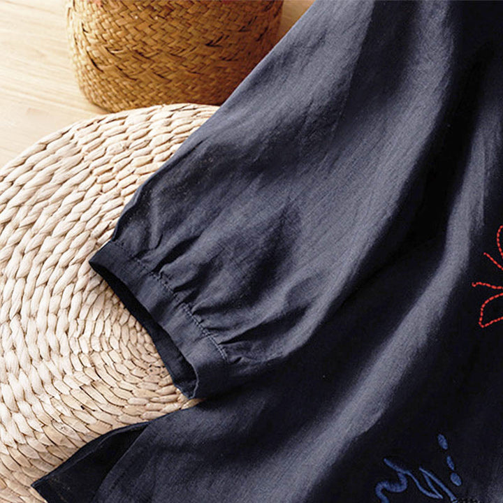 Buddha Stones Chemise à manches courtes et col rond à motif de courge corail pour femme, en polyester - image 5