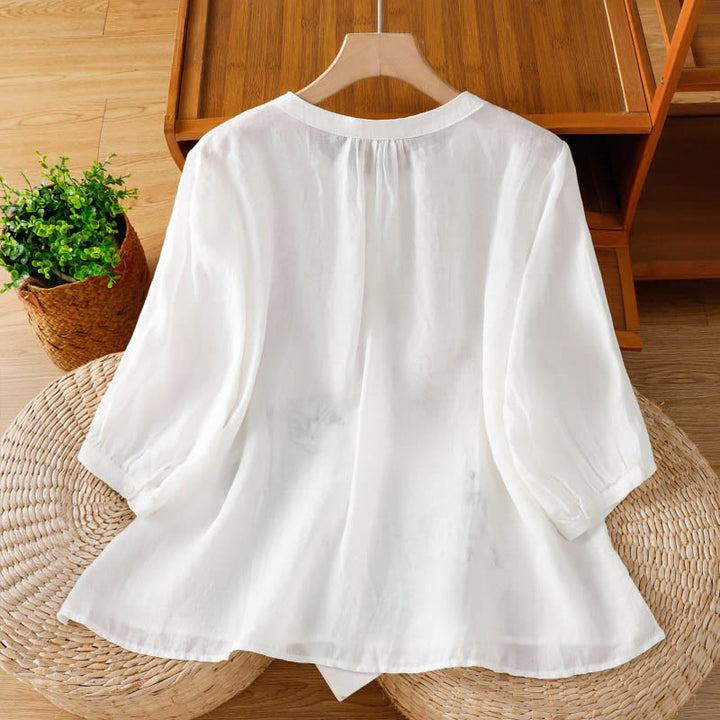 Buddha Stones Chemise à manches courtes et col rond à motif de courge corail pour femme, en polyester - image 9