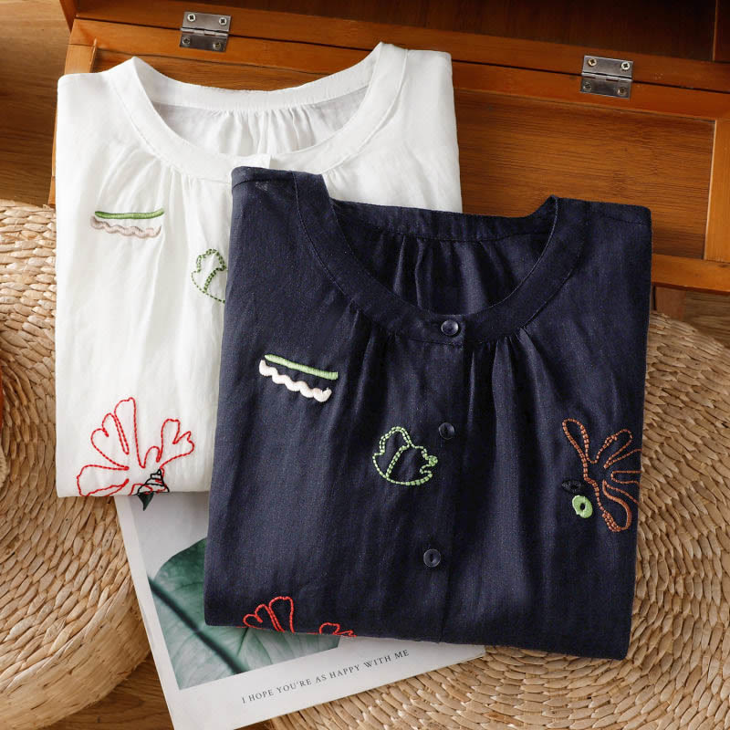 Buddha Stones Chemise à manches courtes et col rond à motif de courge corail pour femme, en polyester - image 19