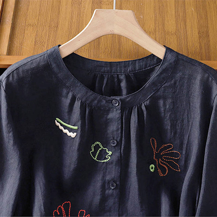 Buddha Stones Chemise à manches courtes et col rond à motif de courge corail pour femme, en polyester - image 2