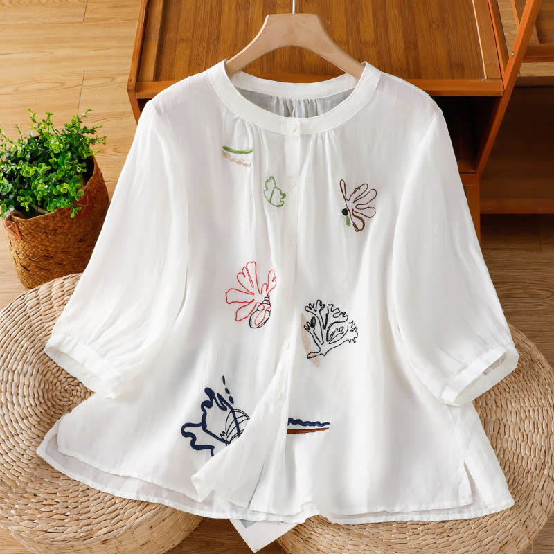 Buddha Stones Chemise à manches courtes et col rond à motif de courge corail pour femme, en polyester - Blanc - US8-10，UK/AU12-14，EU40-42 (2XL) - image 8