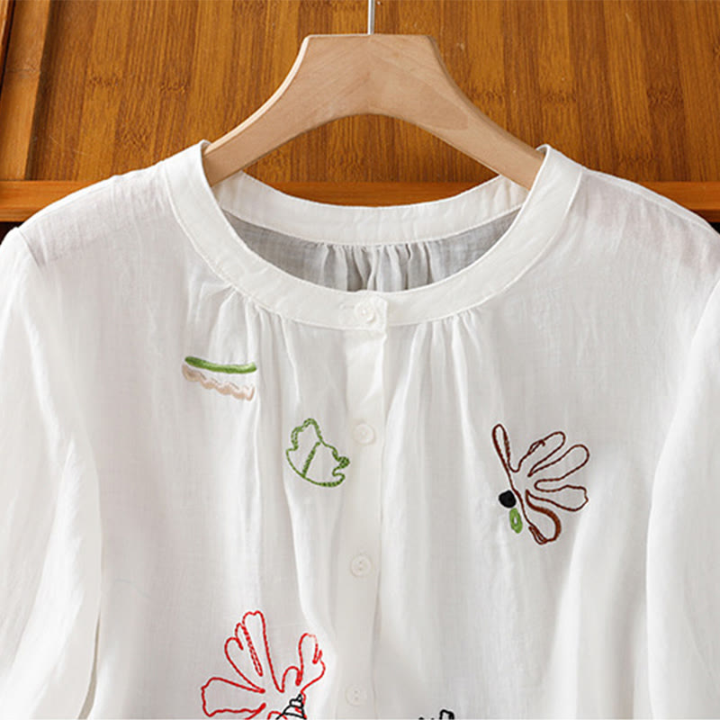 Buddha Stones Chemise à manches courtes et col rond à motif de courge corail pour femme, en polyester - image 10