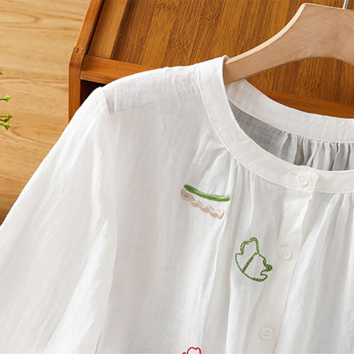 Buddha Stones Chemise à manches courtes et col rond à motif de courge corail pour femme, en polyester - image 11