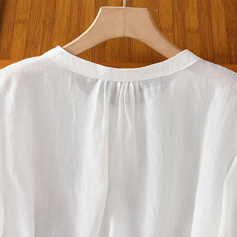 Buddha Stones Chemise à manches courtes et col rond à motif de courge corail pour femme, en polyester - image 16