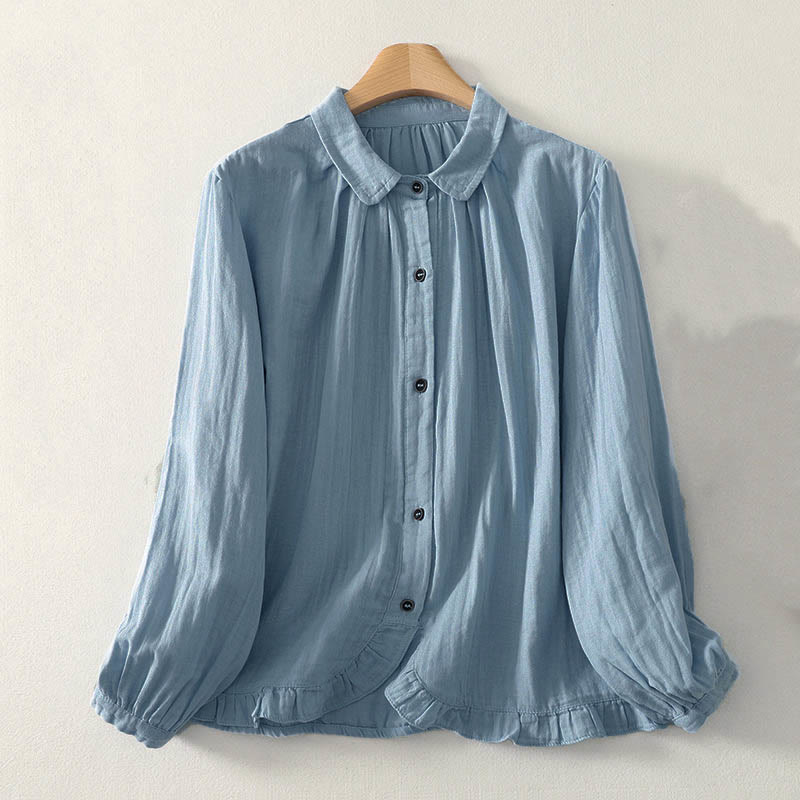 Buddha Stones Chemise femme en polyester à manches longues et col rond, couleur unie - Bleu ciel clair - US8-10，UK/AU12-14，EU40-42 (2XL) - image 0