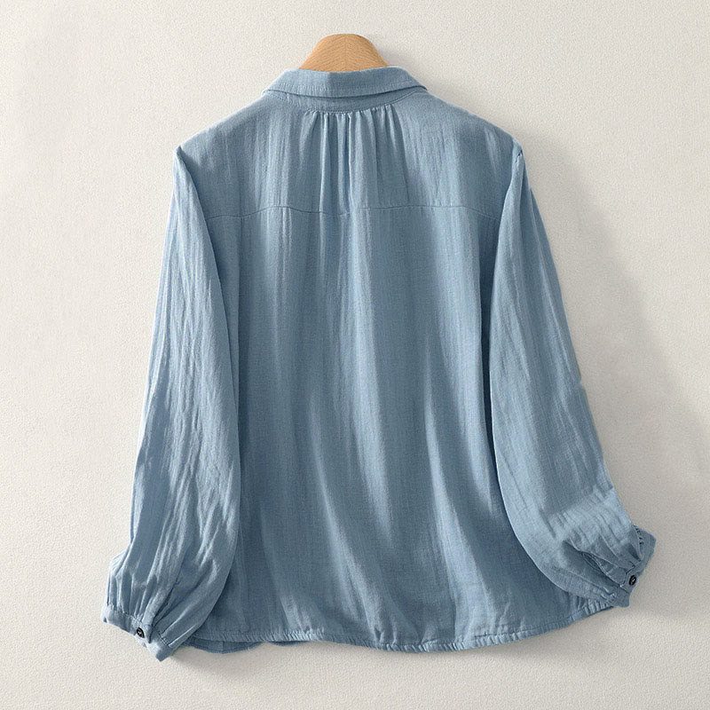 Buddha Stones Chemise femme en polyester à manches longues et col rond, couleur unie - image 1