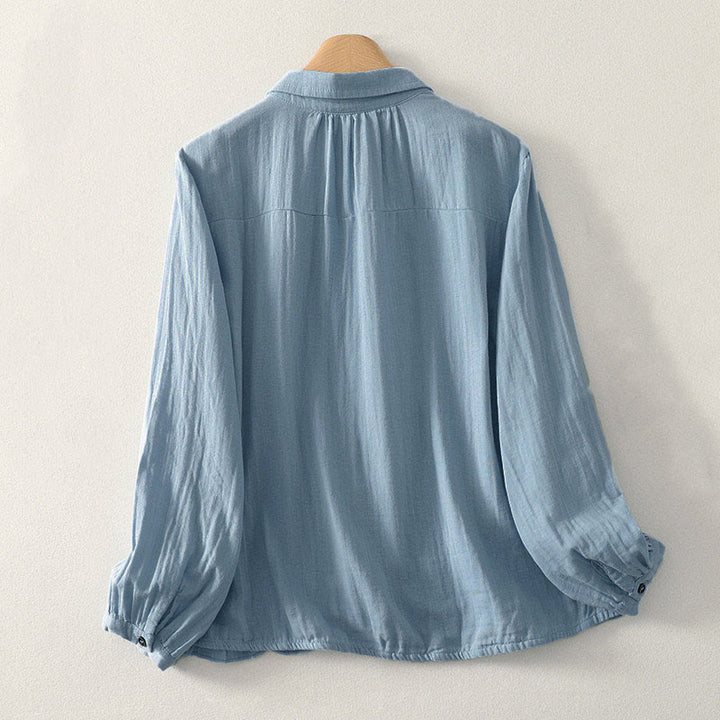 Buddha Stones Chemise femme en polyester à manches longues et col rond, couleur unie - image 1