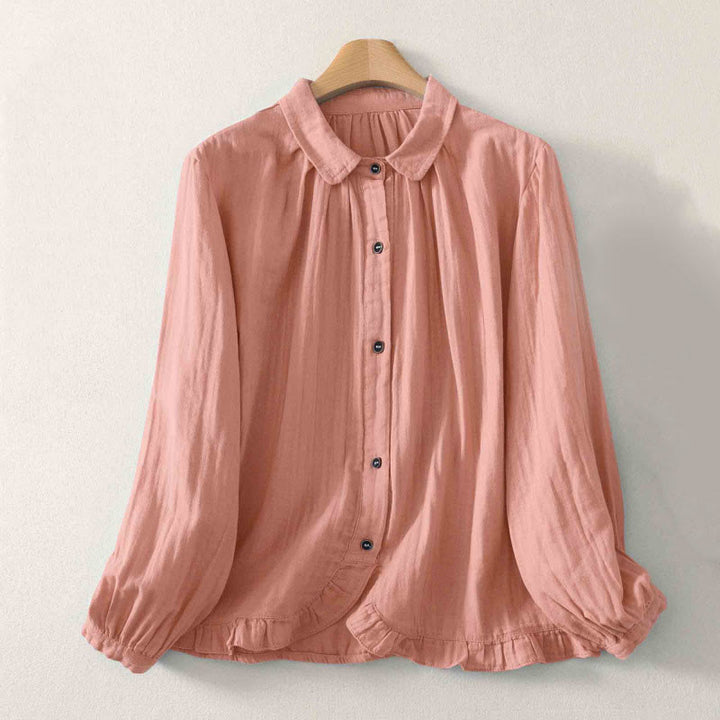 Buddha Stones Chemise femme en polyester à manches longues et col rond, couleur unie - Saumon clair - US8-10，UK/AU12-14，EU40-42 (2XL) - image 9