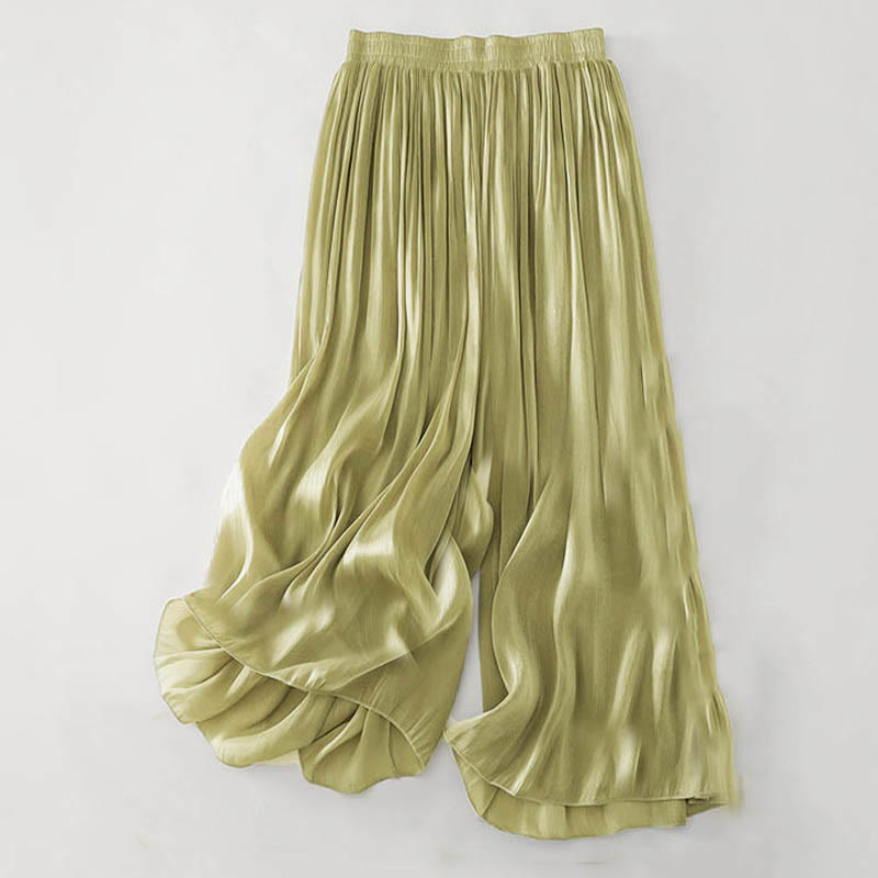Buddha Stones Pantalon d'été uni pour femme en polyester - JauneVert - US8-10，UK/AU12-14，EU40-42 (2XL) - image 0