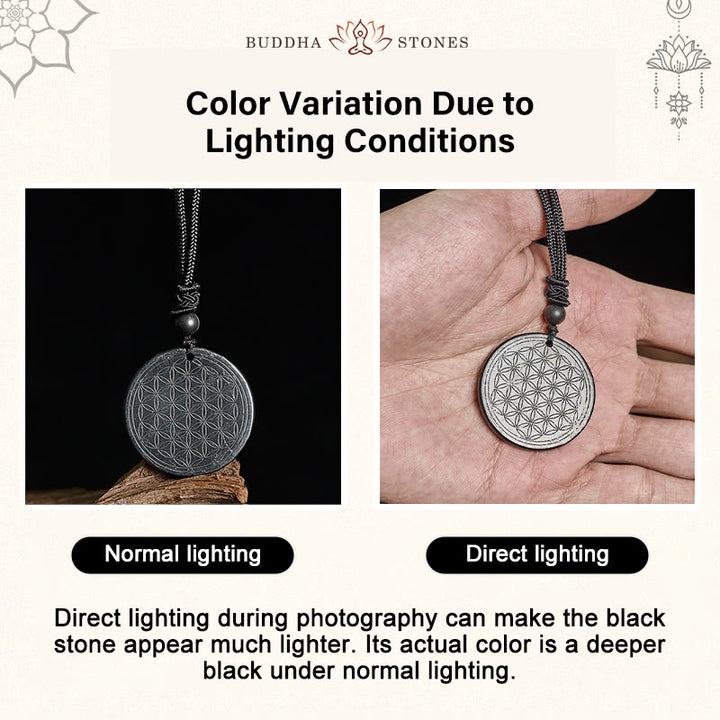 Collier pendentif en Buddha Stones, motif Fleur de Vie, sculpté dans une authentique pierre de shungite, symbole de protection. - image 12