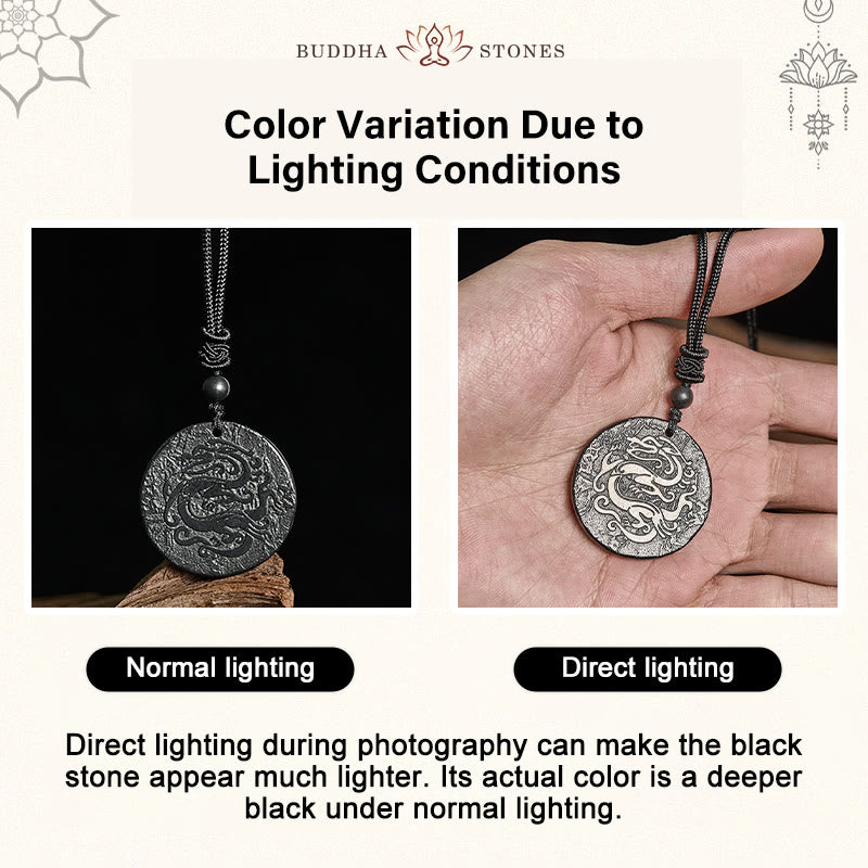 Collier pendentif en Buddha Stones sculptée, motif dragon, authentique pierre de shungite, force intérieure - image 4